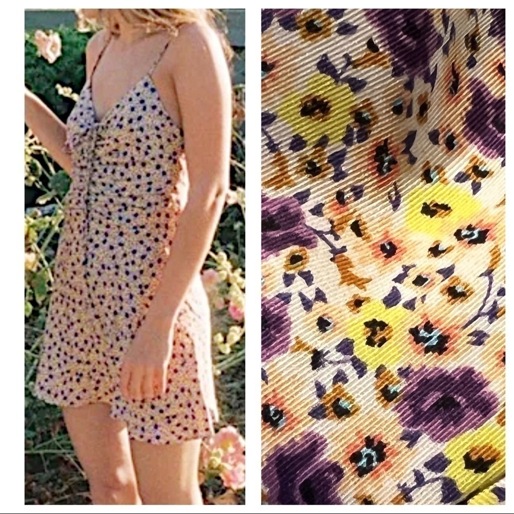 Zara Floral Satin Strappy Mini Dress Purple Yellow Pink White Xs